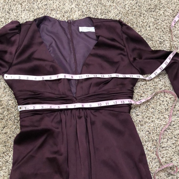 Ieena for Mac Duggal Plunge V-Neck Puff Long Sleeve Jumpsuit Size 8 Plum Purple - Picture 9 of 12